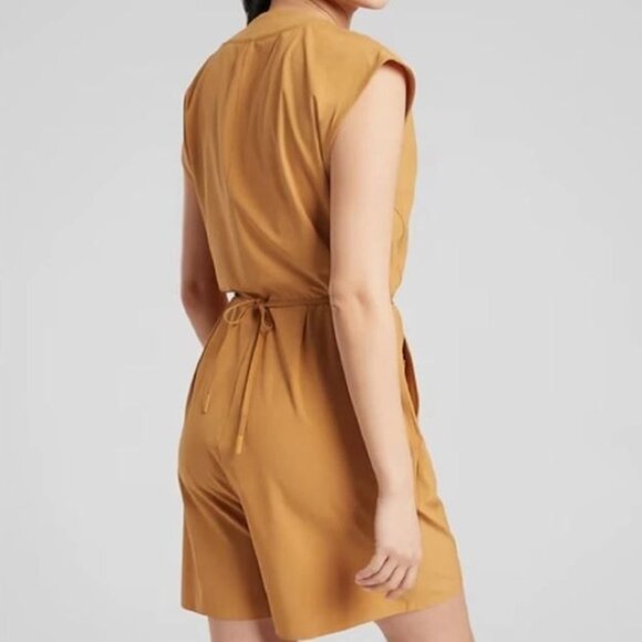 Athleta Women Marlow Drawstring V-Neck Short Sleeve Romper Tuscan Gold Sz S 2339 - Picture 11 of 13